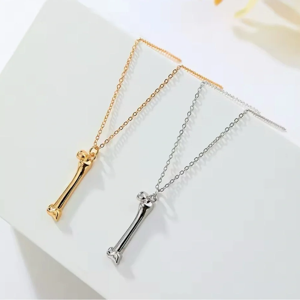 18K White Gold (Rhodium) Bone Pendant Gothic Punk Orthopedic Medical Necklace